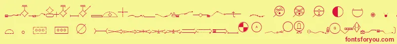 EsriMilsym05-fontti – punaiset fontit keltaisella taustalla