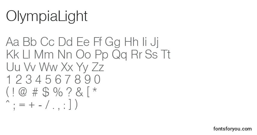 Czcionka OlympiaLight – alfabet, cyfry, specjalne znaki