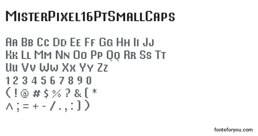 MisterPixel16PtSmallCaps-fontti – aakkoset, numerot, erikoismerkit
