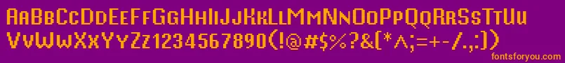 MisterPixel16PtSmallCaps-fontti – oranssit fontit violetilla taustalla