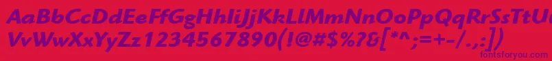 Czcionka ItcHighlanderLtBoldItalic – fioletowe czcionki na czerwonym tle
