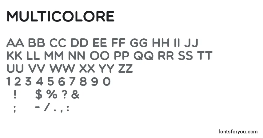 Schriftart Multicolore – Alphabet, Zahlen, spezielle Symbole