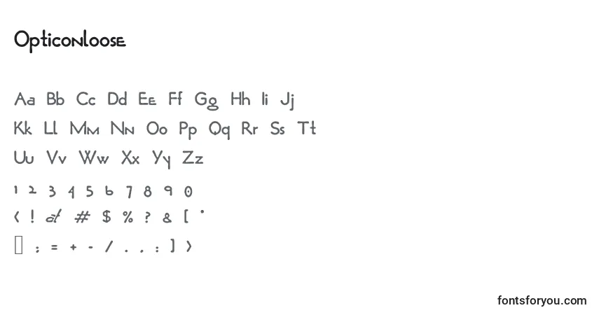Schriftart Opticonloose – Alphabet, Zahlen, spezielle Symbole