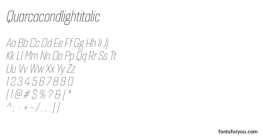 Schriftart Quarcacondlightitalic – Alphabet, Zahlen, spezielle Symbole