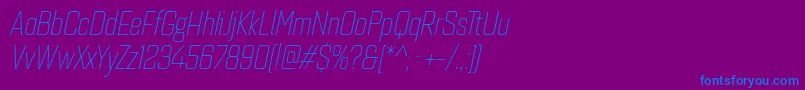 フォントQuarcacondlightitalic – 紫色の背景に青い文字