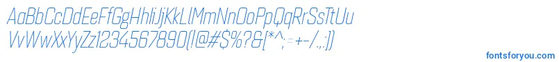フォントQuarcacondlightitalic – 白い背景に青い文字