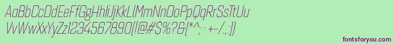 フォントQuarcacondlightitalic – 緑の背景に紫のフォント