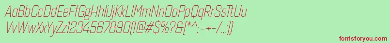 フォントQuarcacondlightitalic – 赤い文字の緑の背景