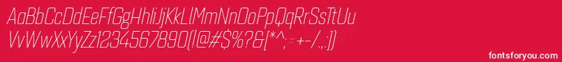 フォントQuarcacondlightitalic – 赤い背景に白い文字