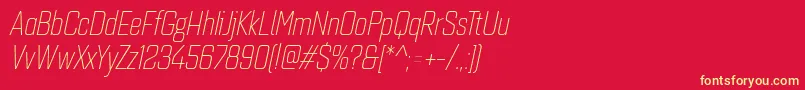 フォントQuarcacondlightitalic – 黄色の文字、赤い背景