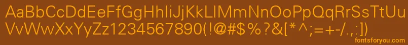 UniversCe45Light-Schriftart – Orangefarbene Schriften auf braunem Hintergrund