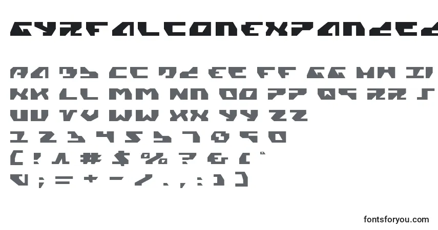 Czcionka GyrfalconExpanded – alfabet, cyfry, specjalne znaki