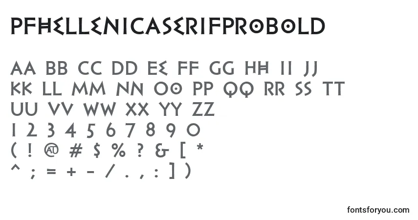 A fonte PfhellenicaserifproBold – alfabeto, números, caracteres especiais