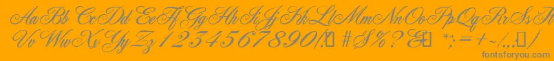 YorkScriptEs-Schriftart – Graue Schriften auf orangefarbenem Hintergrund