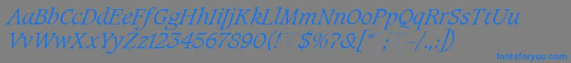 CaxtonLightItalicPlain-Schriftart – Blaue Schriften auf grauem Hintergrund