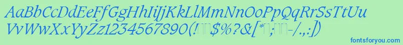 CaxtonLightItalicPlain Font – Blue Fonts on Green Background