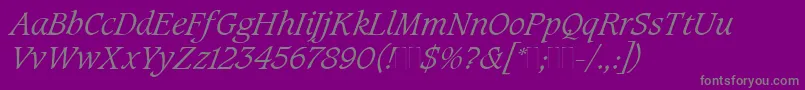 CaxtonLightItalicPlain-Schriftart – Graue Schriften auf violettem Hintergrund