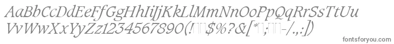 CaxtonLightItalicPlain-Schriftart – Graue Schriften auf weißem Hintergrund