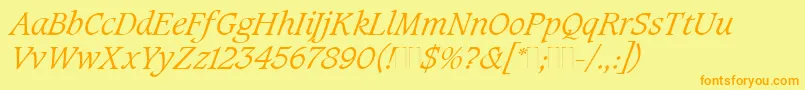 CaxtonLightItalicPlain-Schriftart – Orangefarbene Schriften auf gelbem Hintergrund