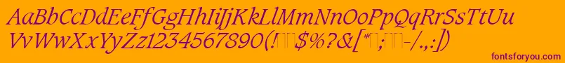 CaxtonLightItalicPlain-Schriftart – Violette Schriften auf orangefarbenem Hintergrund