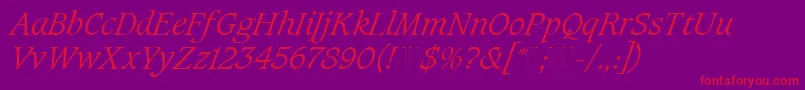 CaxtonLightItalicPlain-Schriftart – Rote Schriften auf violettem Hintergrund