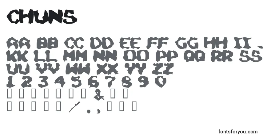 A fonte Chuns – alfabeto, números, caracteres especiais