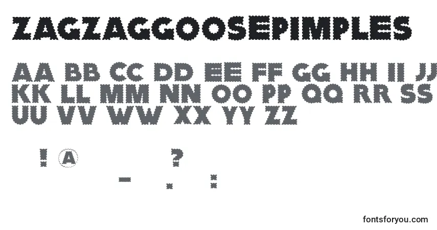 Czcionka Zagzaggoosepimples – alfabet, cyfry, specjalne znaki