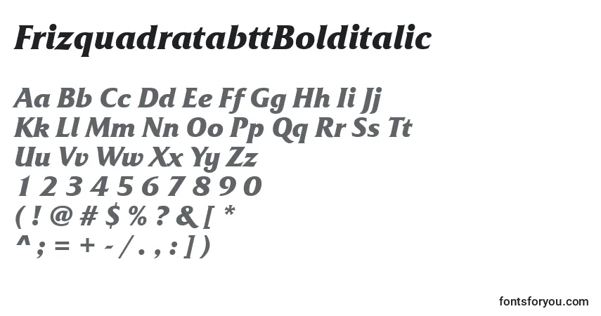Шрифт FrizquadratabttBolditalic – алфавит, цифры, специальные символы