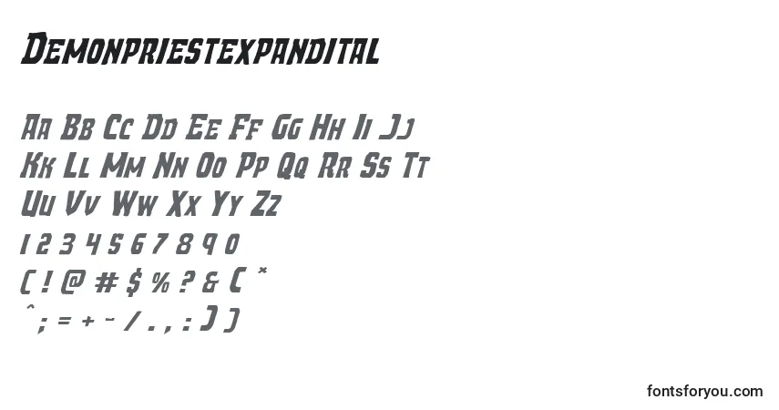 Schriftart Demonpriestexpandital – Alphabet, Zahlen, spezielle Symbole