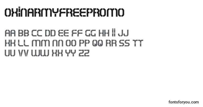 Schriftart OxinArmyFreePromo – Alphabet, Zahlen, spezielle Symbole