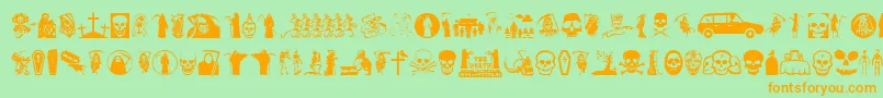 Thedeath-Schriftart – Orangefarbene Schriften auf grünem Hintergrund