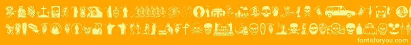 Thedeath-Schriftart – Gelbe Schriften auf orangefarbenem Hintergrund