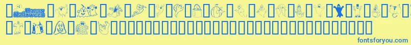 Spooky-Schriftart – Blaue Schriften auf gelbem Hintergrund