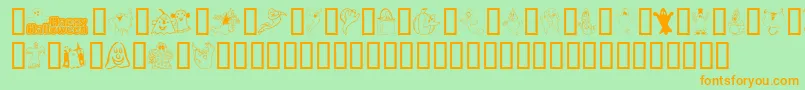 Weitere Informationen zur Spooky-Schriftart Spooky-Schriftart – Orangefarbene Schriften auf grünem Hintergrund