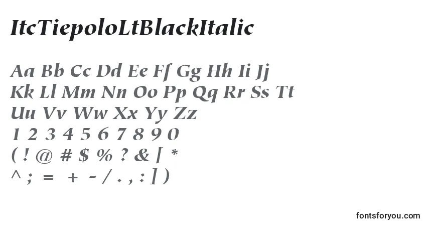 Шрифт ItcTiepoloLtBlackItalic – алфавит, цифры, специальные символы