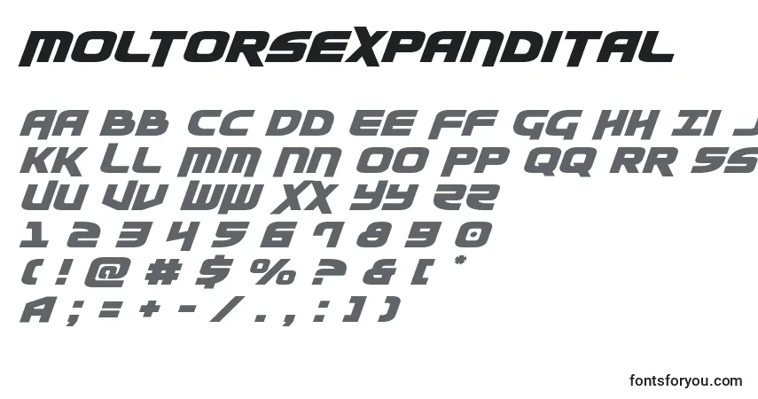 Шрифт Moltorsexpandital – алфавит, цифры, специальные символы