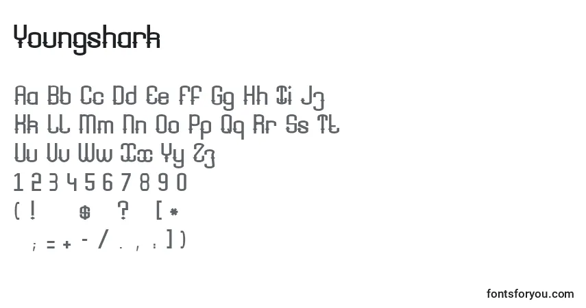Schriftart Youngshark – Alphabet, Zahlen, spezielle Symbole