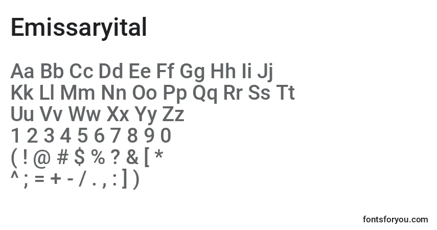 A fonte Emissaryital – alfabeto, números, caracteres especiais
