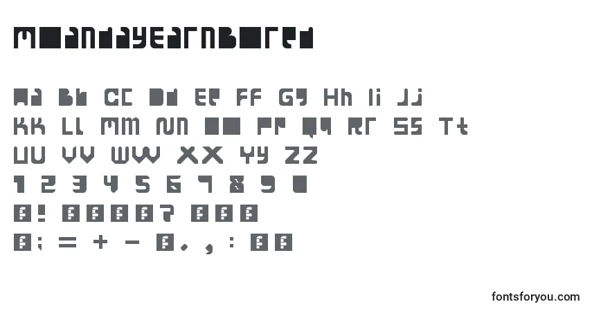 Czcionka MoandayEarnBored – alfabet, cyfry, specjalne znaki