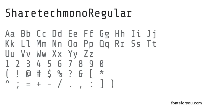 A fonte SharetechmonoRegular – alfabeto, números, caracteres especiais