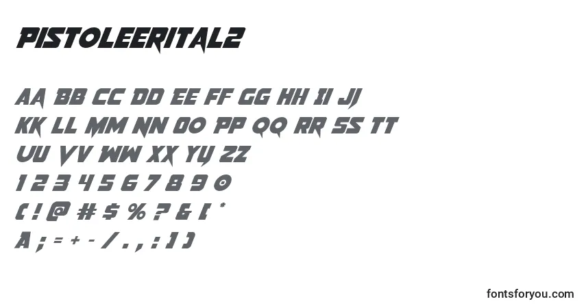 Czcionka Pistoleerital2 – alfabet, cyfry, specjalne znaki