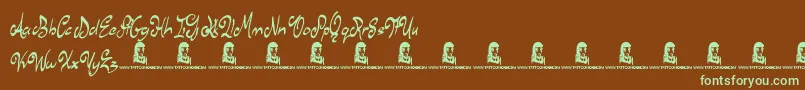 フォントStewTuesdays – 緑色の文字が茶色の背景にあります。