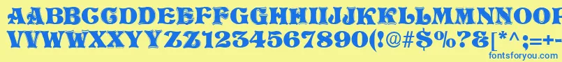 フォントSanasoftTelling.Kz – 青い文字が黄色の背景にあります。