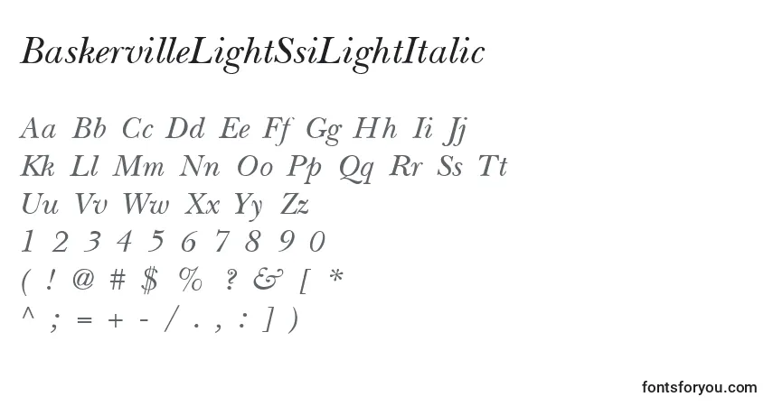 A fonte BaskervilleLightSsiLightItalic – alfabeto, números, caracteres especiais