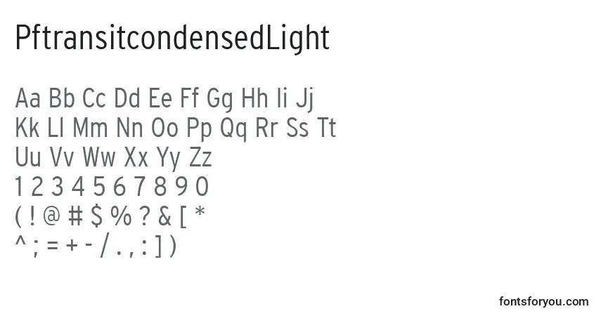 Schriftart PftransitcondensedLight – Alphabet, Zahlen, spezielle Symbole
