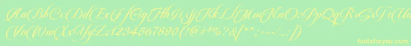 フォントPateglamtScriptDemoVersion – 黄色の文字が緑の背景にあります