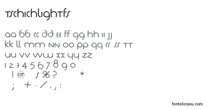 Schriftart Tschichlightfs – Alphabet, Zahlen, spezielle Symbole