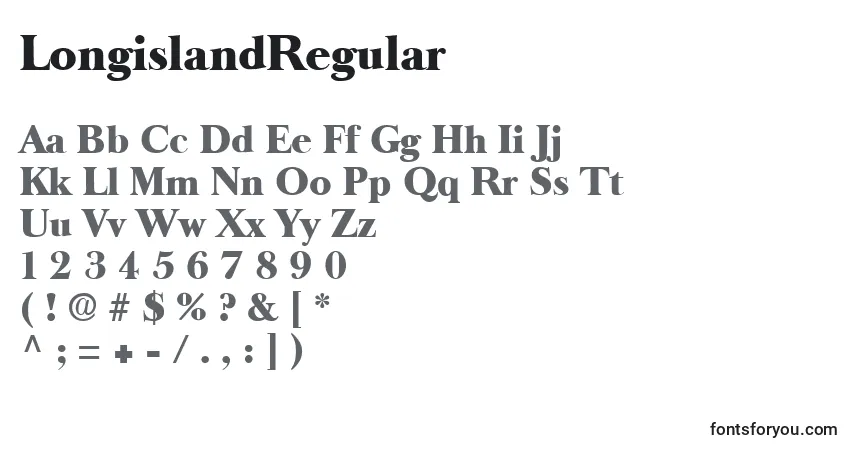 Schriftart LongislandRegular – Alphabet, Zahlen, spezielle Symbole