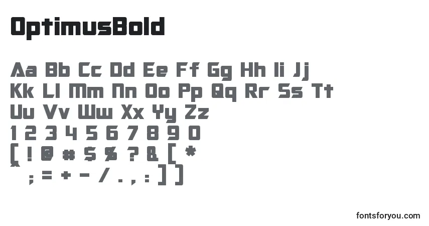 A fonte OptimusBold – alfabeto, números, caracteres especiais