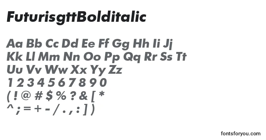 Czcionka FuturisgttBolditalic – alfabet, cyfry, specjalne znaki